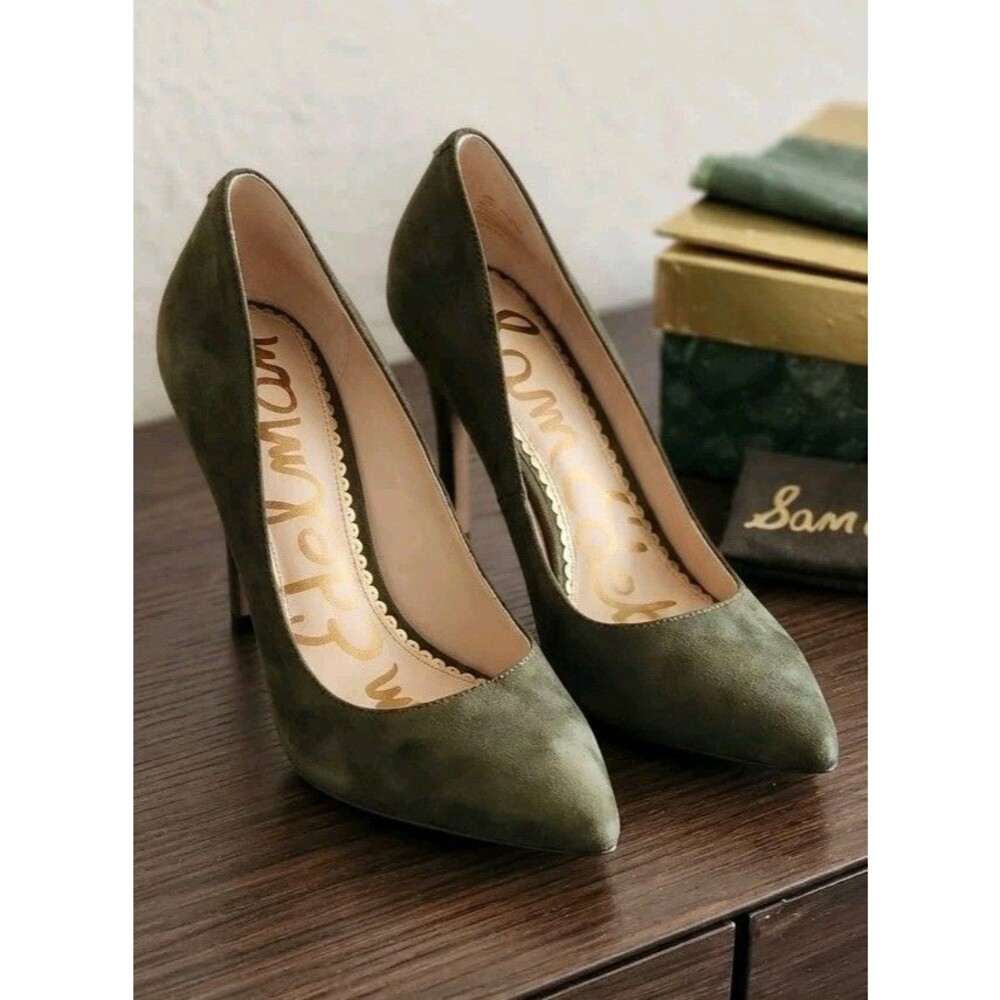 Sam Edelman Women's Green Olive Suede Hazel Pointed Toe Pump Size 6.5 Used Once